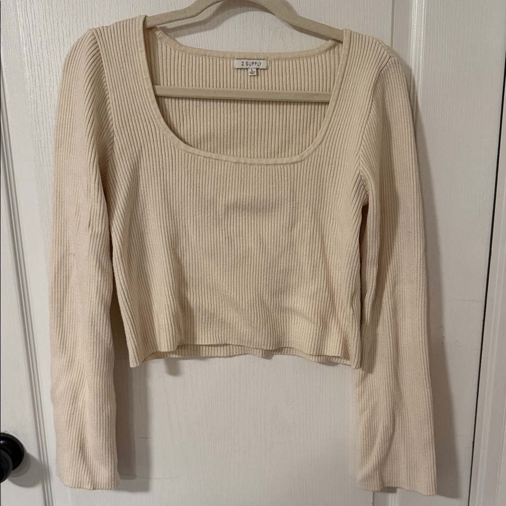 Z Supply Cream Ribbed Long Sleeve Top size L